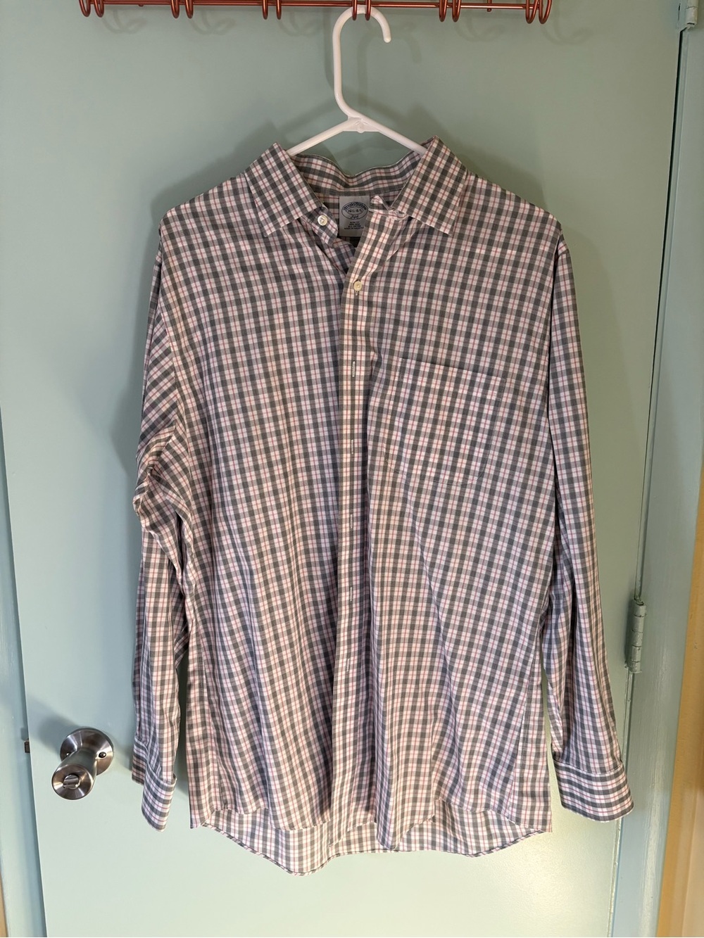 Brooks Brothers Green and White Plaid Button-Down Shirt